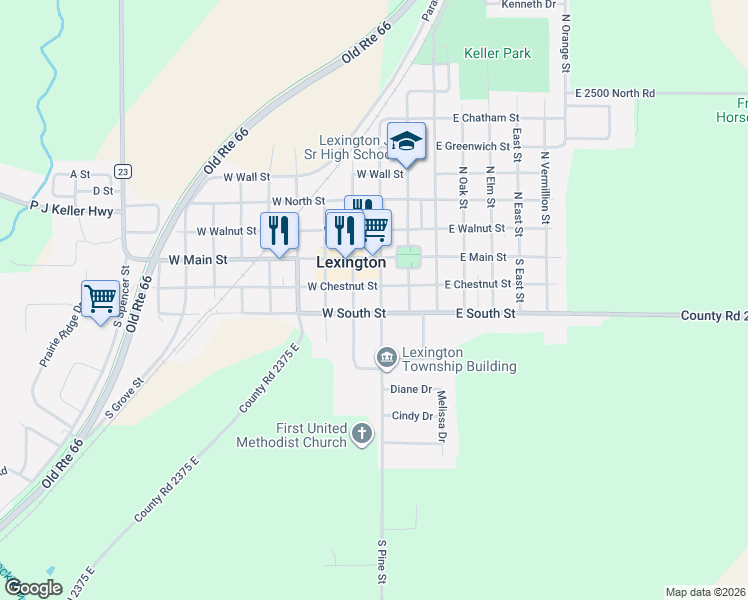 map of restaurants, bars, coffee shops, grocery stores, and more near 305 South Pine Street in Lexington