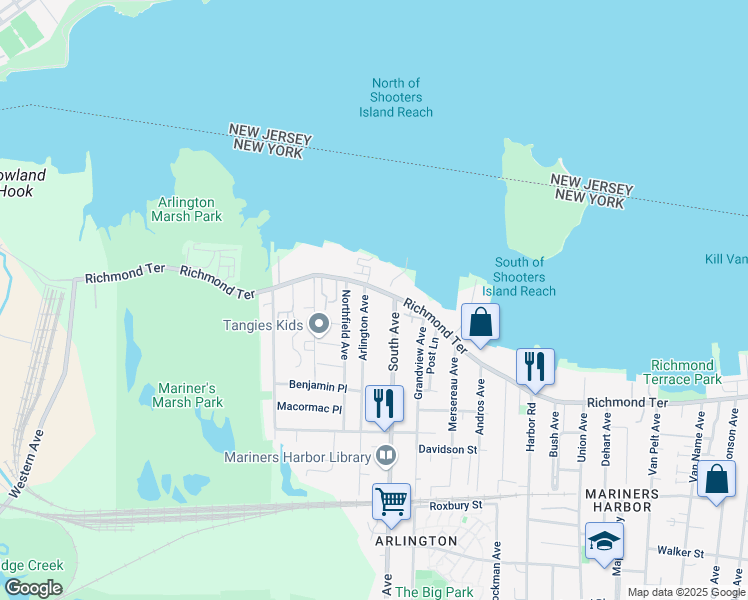 map of restaurants, bars, coffee shops, grocery stores, and more near 40 Arlington Avenue in Staten Island