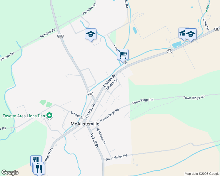 map of restaurants, bars, coffee shops, grocery stores, and more near 68 Hornberger Drive in McAlisterville