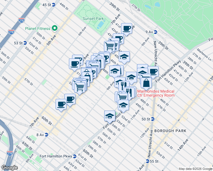 map of restaurants, bars, coffee shops, grocery stores, and more near 917 50th Street in Brooklyn