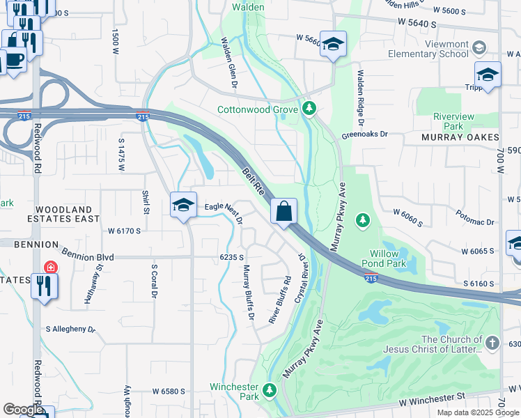 map of restaurants, bars, coffee shops, grocery stores, and more near 1192 Raton Lane in Murray