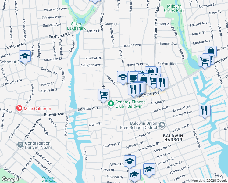 map of restaurants, bars, coffee shops, grocery stores, and more near 848 Allen Place in Baldwin