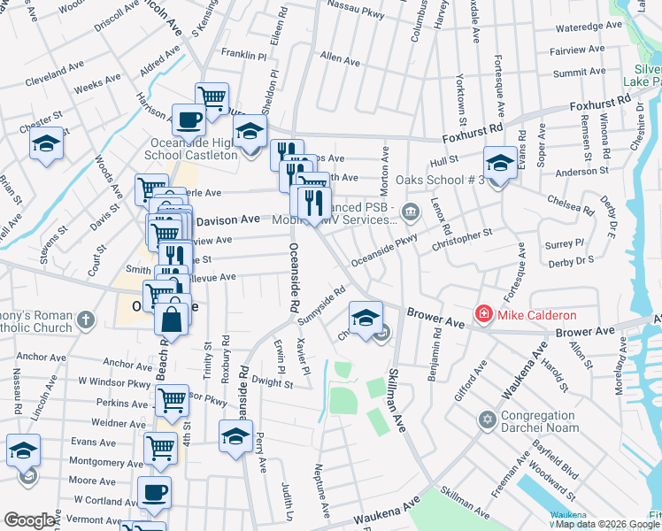 map of restaurants, bars, coffee shops, grocery stores, and more near 2901 Sylvan Court in Oceanside