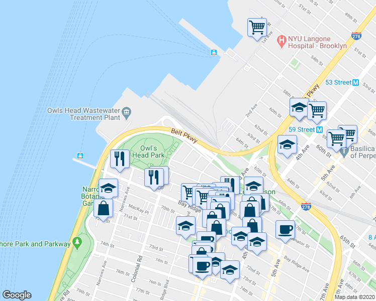 map of restaurants, bars, coffee shops, grocery stores, and more near 6678 Sedgwick Place in Brooklyn
