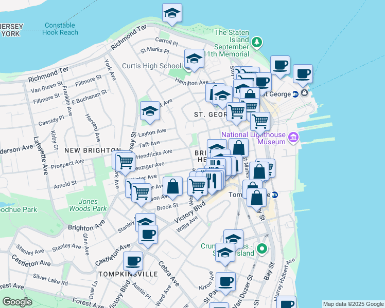 map of restaurants, bars, coffee shops, grocery stores, and more near 354 Westervelt Avenue in Staten Island