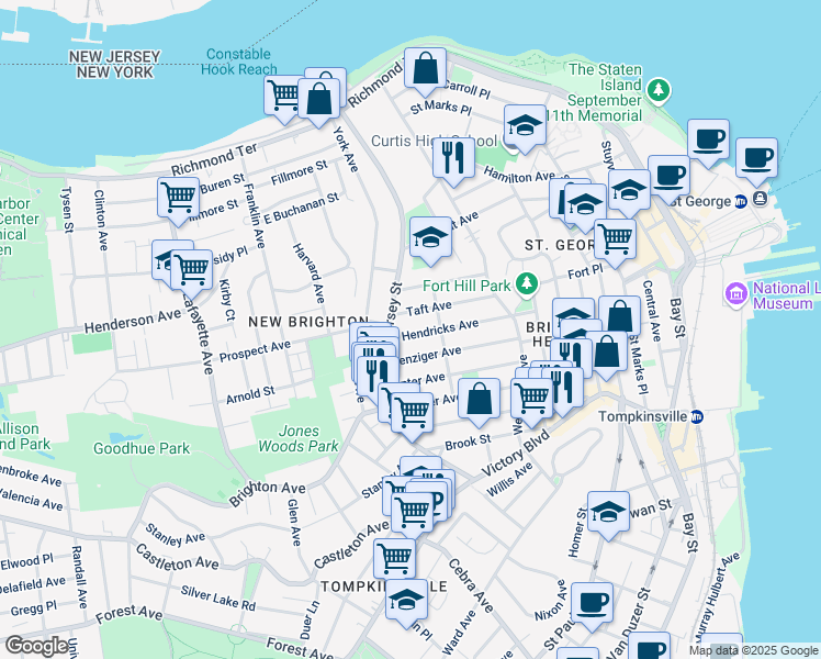 map of restaurants, bars, coffee shops, grocery stores, and more near 231 Benziger Avenue in Staten Island