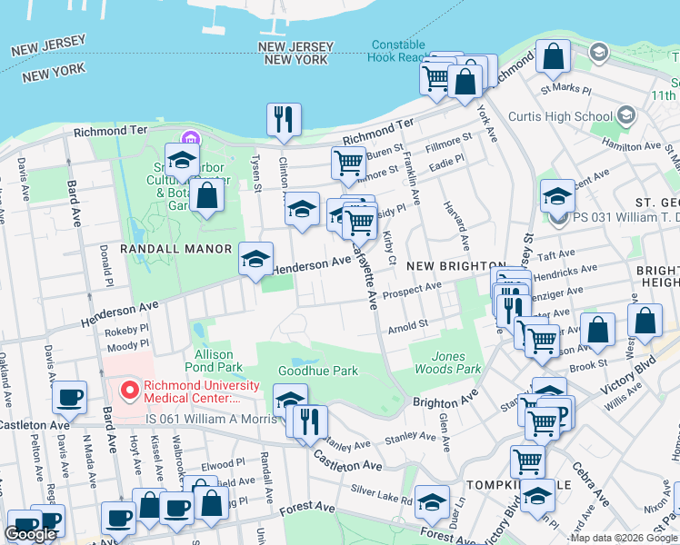 map of restaurants, bars, coffee shops, grocery stores, and more near 237 Prospect Avenue in Staten Island