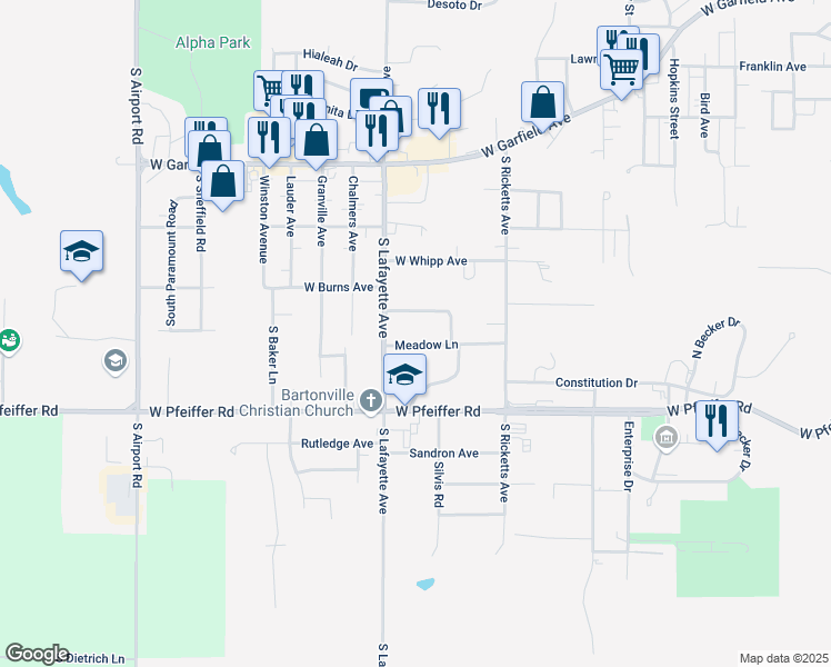 map of restaurants, bars, coffee shops, grocery stores, and more near 4808 Meadow Ln in Bartonville