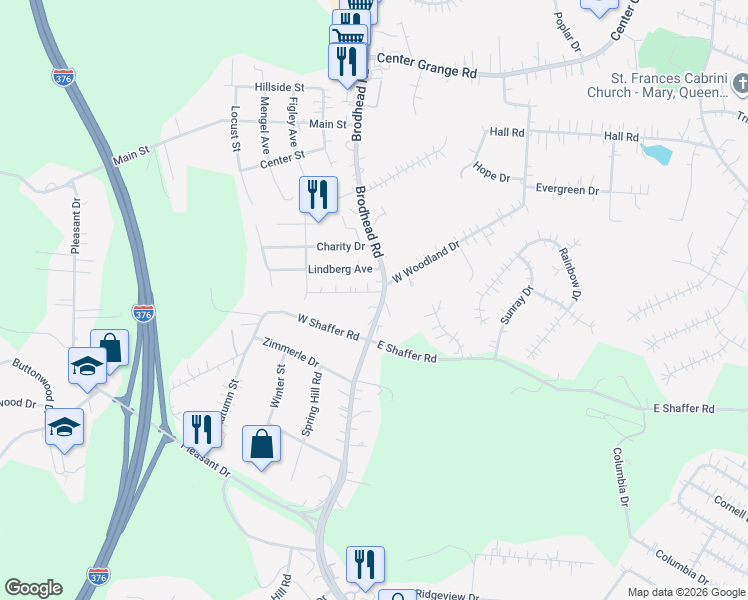 map of restaurants, bars, coffee shops, grocery stores, and more near 3302 Brodhead Road in Aliquippa