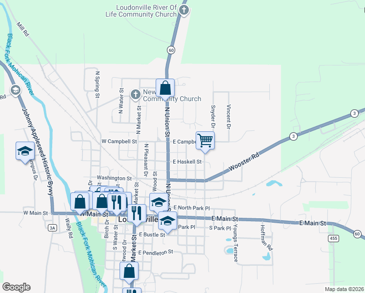 map of restaurants, bars, coffee shops, grocery stores, and more near 317 East Haskell Street in Loudonville