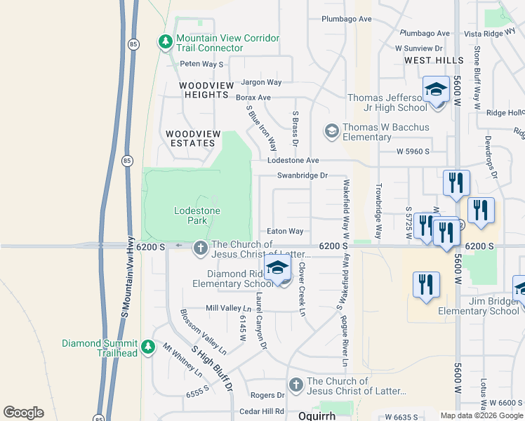 map of restaurants, bars, coffee shops, grocery stores, and more near 6103 South 6105 West in Salt Lake City