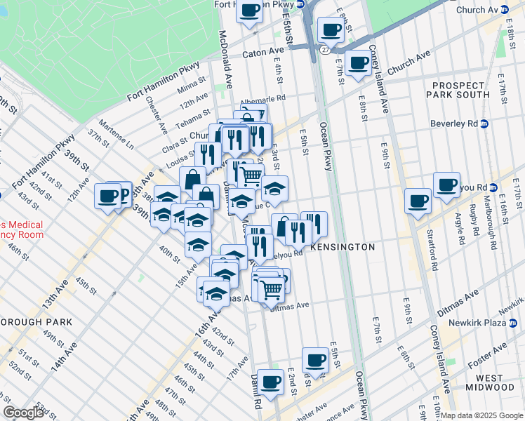 map of restaurants, bars, coffee shops, grocery stores, and more near 124 Avenue C in Brooklyn