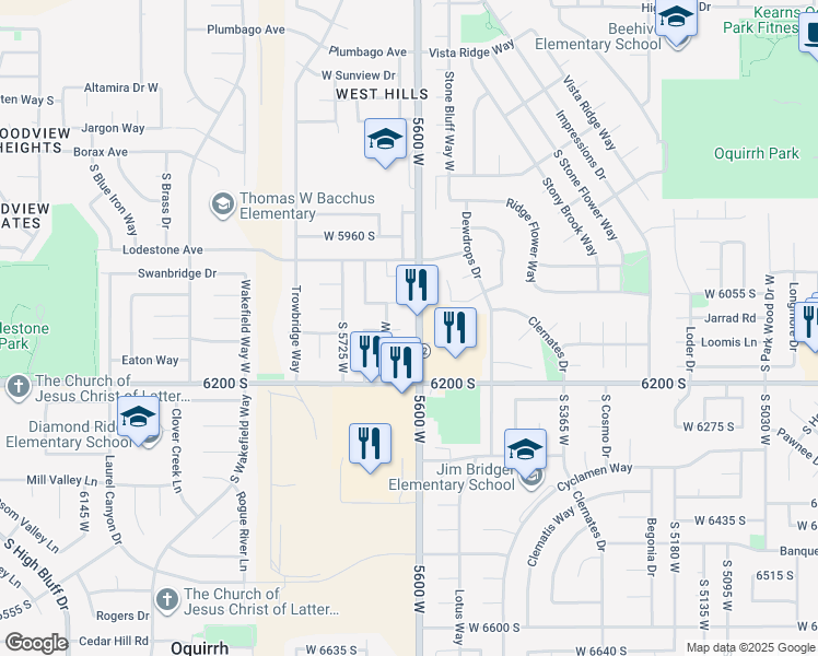 map of restaurants, bars, coffee shops, grocery stores, and more near 5612 Walnut Ridge Circle in Kearns
