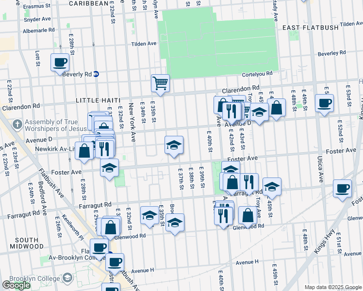 map of restaurants, bars, coffee shops, grocery stores, and more near 685 East 37th Street in Brooklyn