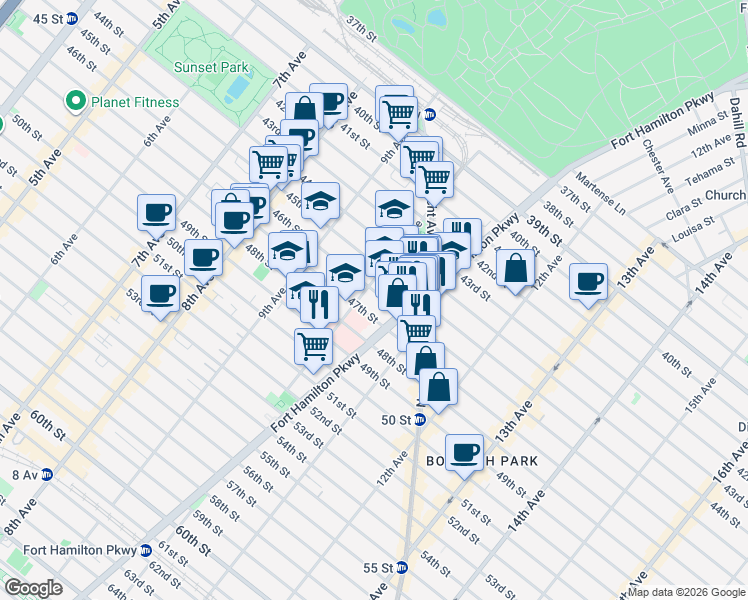 map of restaurants, bars, coffee shops, grocery stores, and more near 4509 10th Avenue in Brooklyn