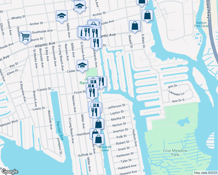 map of restaurants, bars, coffee shops, grocery stores, and more near 226 Sportsmans Avenue in Freeport