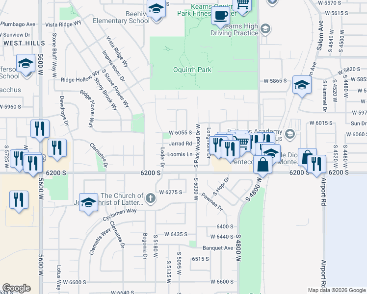 map of restaurants, bars, coffee shops, grocery stores, and more near 5091 West 6055 South in Salt Lake City