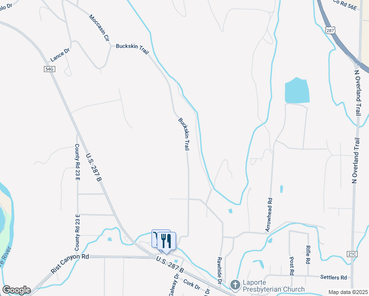 map of restaurants, bars, coffee shops, grocery stores, and more near 3701 Buckskin Trail in Laporte