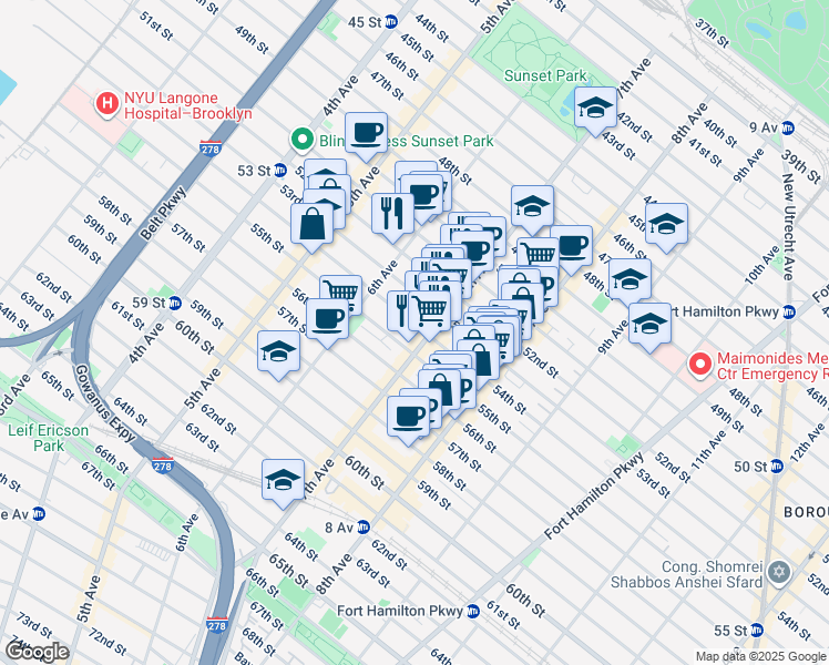 map of restaurants, bars, coffee shops, grocery stores, and more near 658 53rd Street in Brooklyn