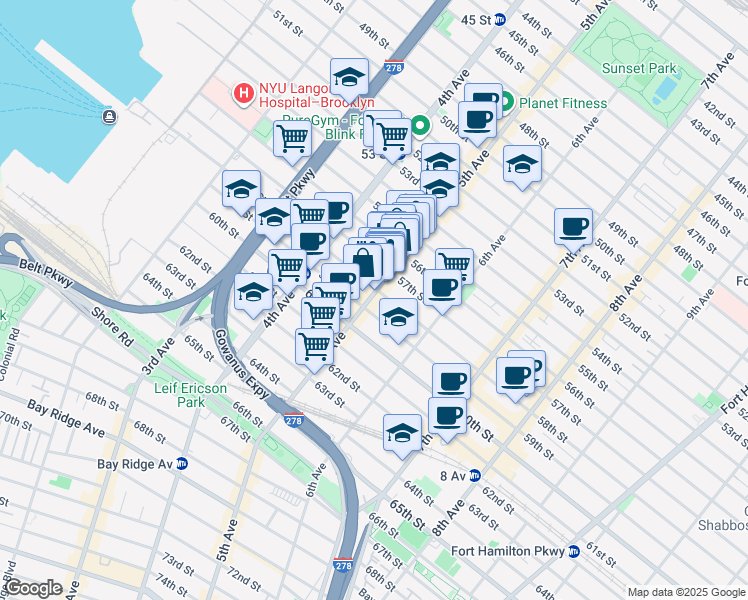 map of restaurants, bars, coffee shops, grocery stores, and more near 5606 5th Avenue in Brooklyn