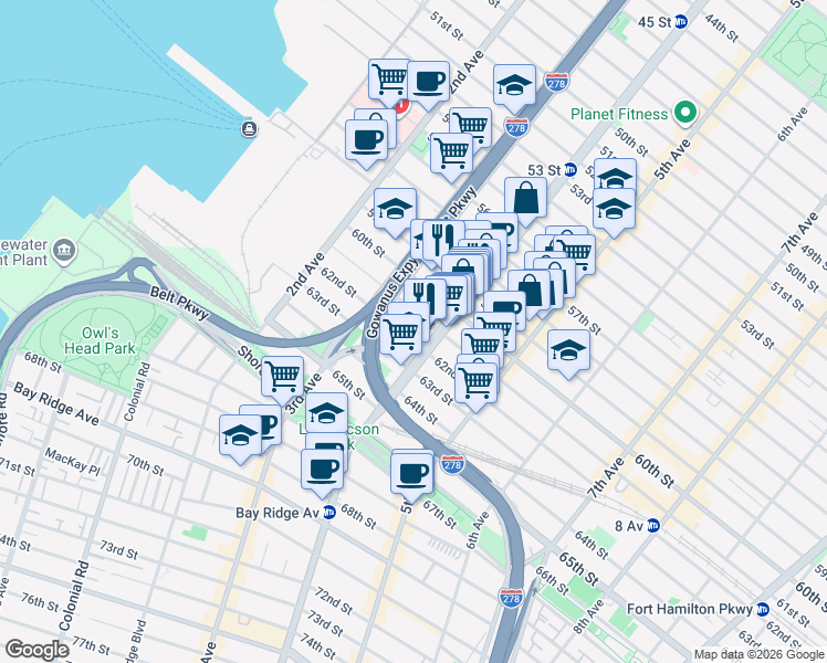 map of restaurants, bars, coffee shops, grocery stores, and more near 328 61st Street in Brooklyn