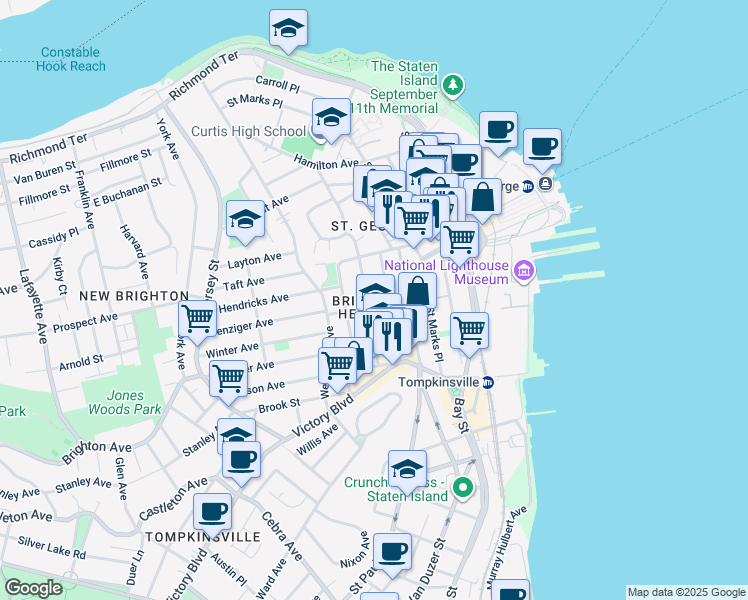 map of restaurants, bars, coffee shops, grocery stores, and more near 144 Daniel Low Terrace in Staten Island