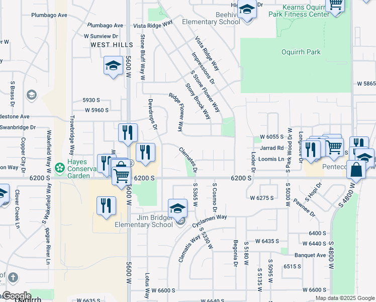 map of restaurants, bars, coffee shops, grocery stores, and more near 5392 West Whistler Circle in Kearns