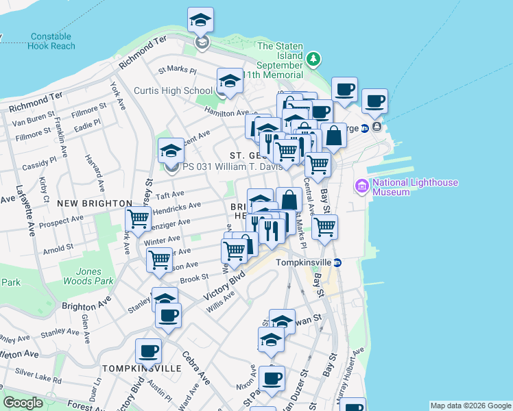 map of restaurants, bars, coffee shops, grocery stores, and more near 144 Daniel Low Terrace in Staten Island