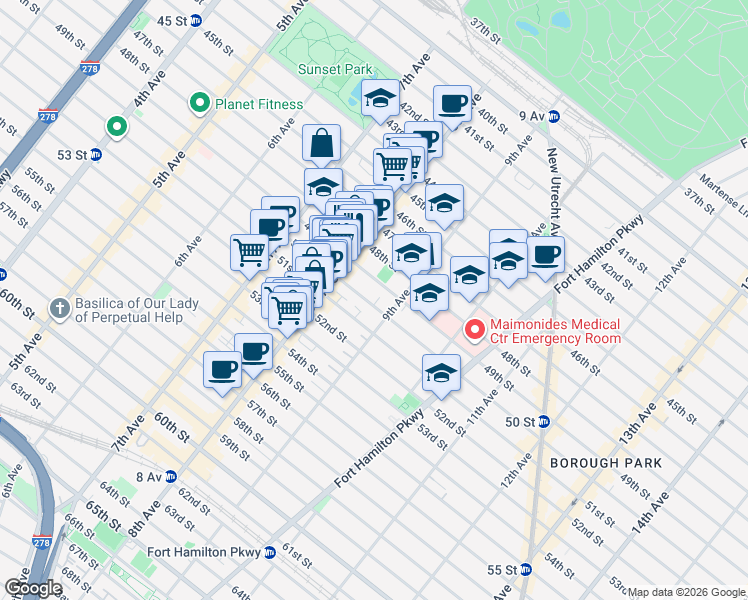 map of restaurants, bars, coffee shops, grocery stores, and more near in Brooklyn