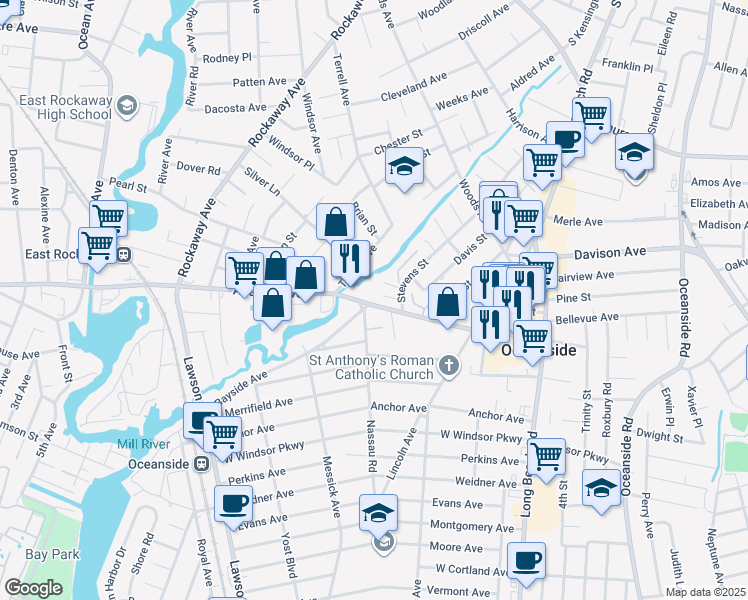 map of restaurants, bars, coffee shops, grocery stores, and more near 3000 Stevens Street in Oceanside