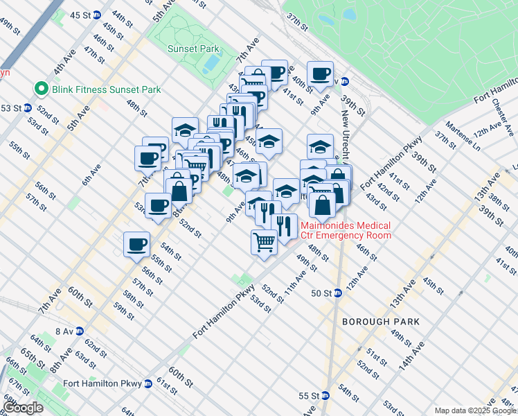 map of restaurants, bars, coffee shops, grocery stores, and more near 920 48th Street in Brooklyn