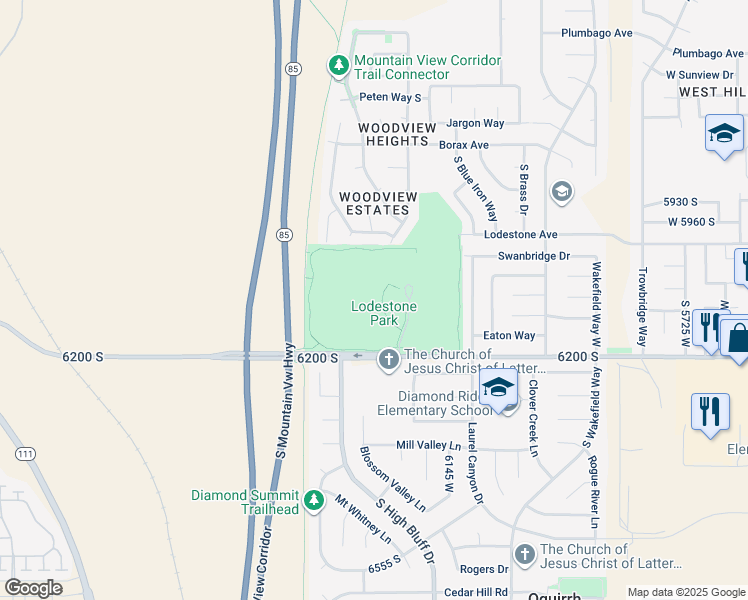 map of restaurants, bars, coffee shops, grocery stores, and more near 6252 West 6200 South in Kearns