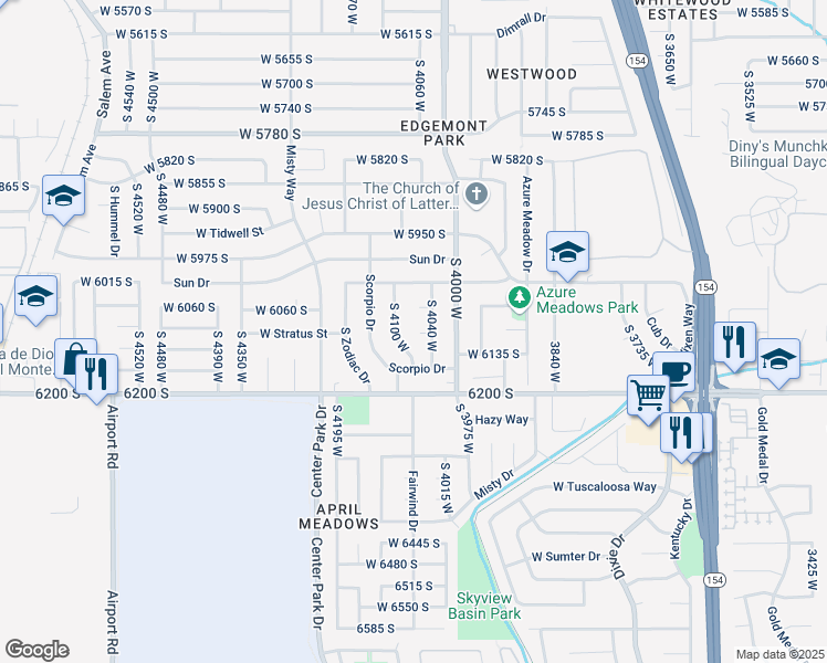 map of restaurants, bars, coffee shops, grocery stores, and more near 4062 West Aquarius Court in Salt Lake City