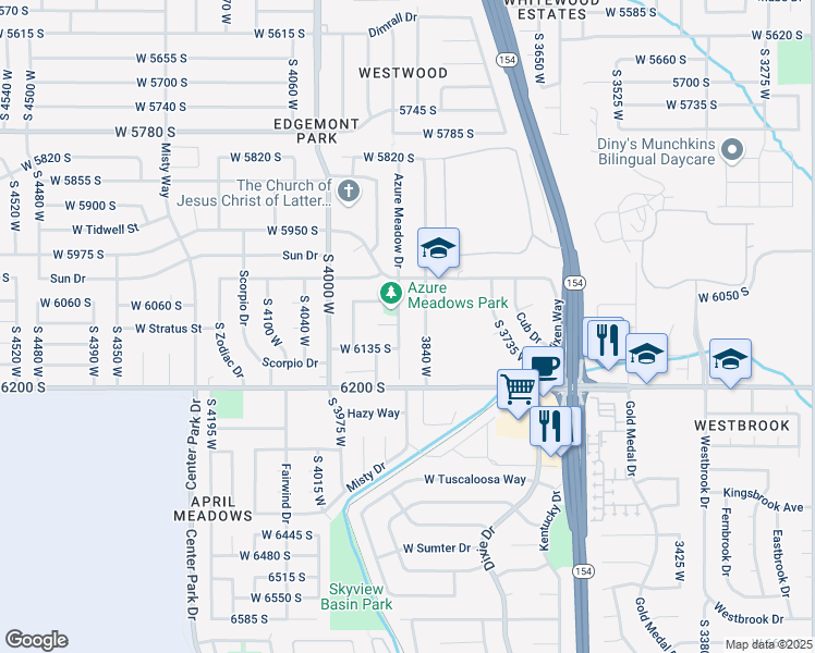 map of restaurants, bars, coffee shops, grocery stores, and more near 6070 Azure Meadow Drive in Salt Lake City