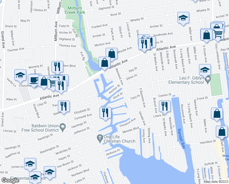 map of restaurants, bars, coffee shops, grocery stores, and more near 26 Anchor Street in Freeport