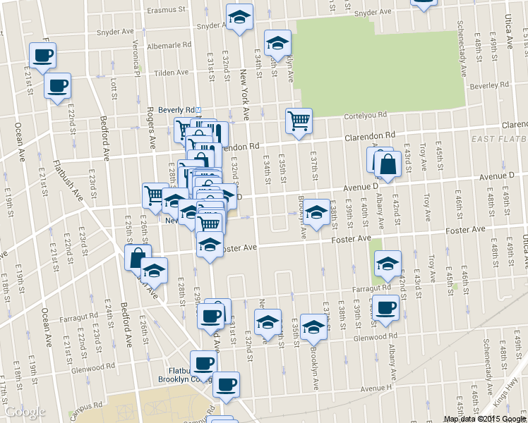 map of restaurants, bars, coffee shops, grocery stores, and more near 3310 Avenue D in Brooklyn