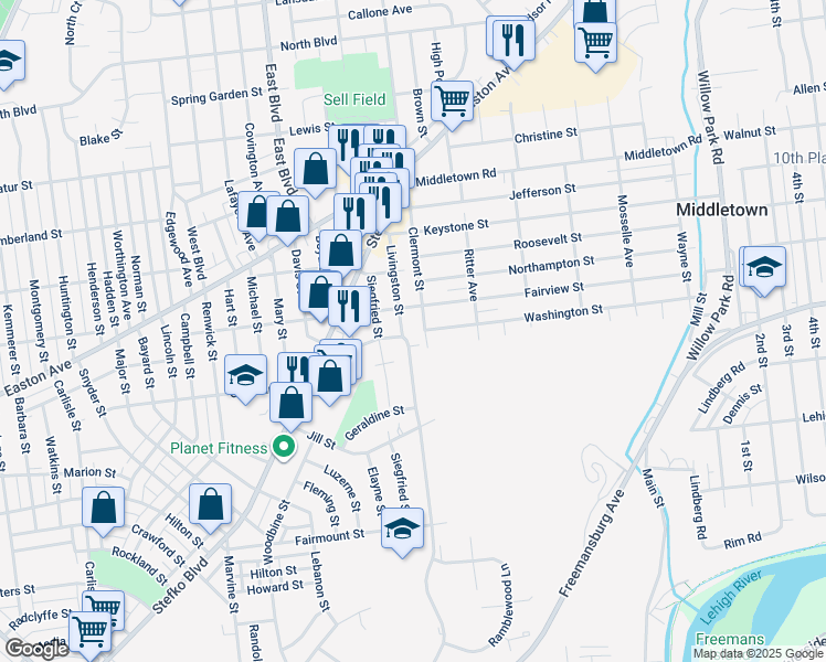 map of restaurants, bars, coffee shops, grocery stores, and more near 1963 Livingston Street in Bethlehem