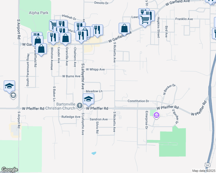 map of restaurants, bars, coffee shops, grocery stores, and more near 4013 Ricketts Avenue in Bartonville