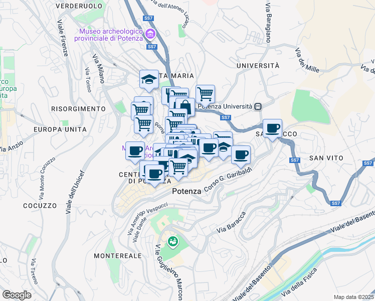 map of restaurants, bars, coffee shops, grocery stores, and more near 5 Discesa San Gerardo in Potenza