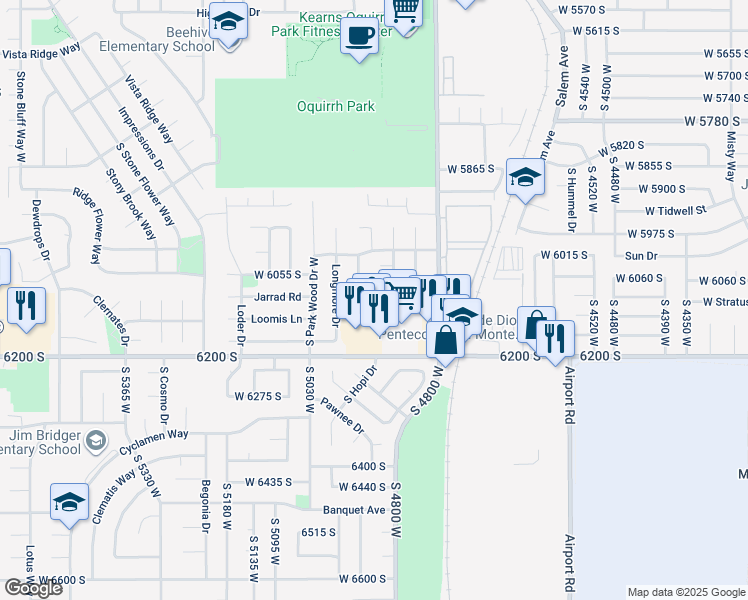 map of restaurants, bars, coffee shops, grocery stores, and more near 4918 West 6110 South in Kearns