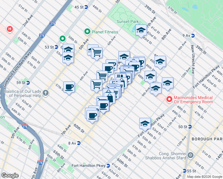 map of restaurants, bars, coffee shops, grocery stores, and more near 744 51st Street in Brooklyn