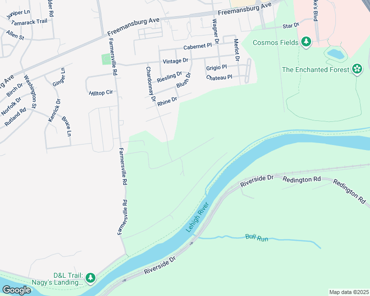 map of restaurants, bars, coffee shops, grocery stores, and more near 1552 Farmersville Road in Bethlehem