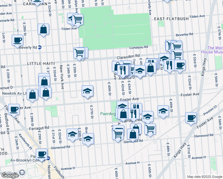 map of restaurants, bars, coffee shops, grocery stores, and more near 1326 Albany Avenue in Brooklyn