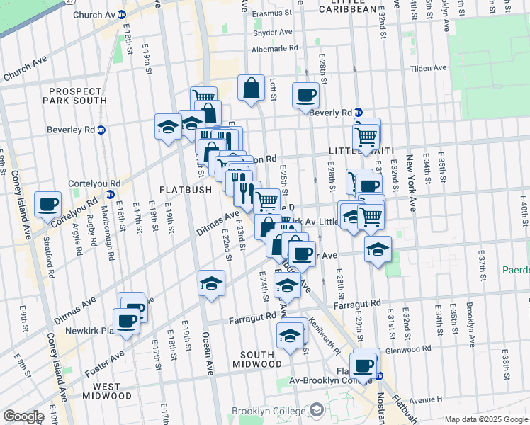 map of restaurants, bars, coffee shops, grocery stores, and more near 2564 Bedford Avenue in Brooklyn