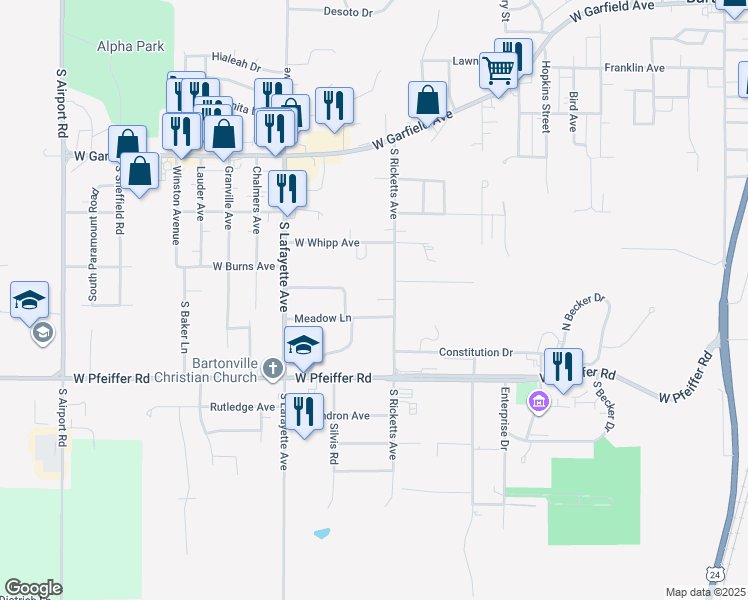 map of restaurants, bars, coffee shops, grocery stores, and more near 4013 Ricketts Avenue in Bartonville