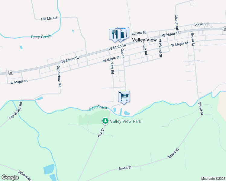 map of restaurants, bars, coffee shops, grocery stores, and more near 324 Park Road in Valley View