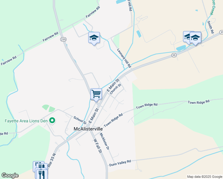 map of restaurants, bars, coffee shops, grocery stores, and more near 938 Pennsylvania 35 in McAlisterville