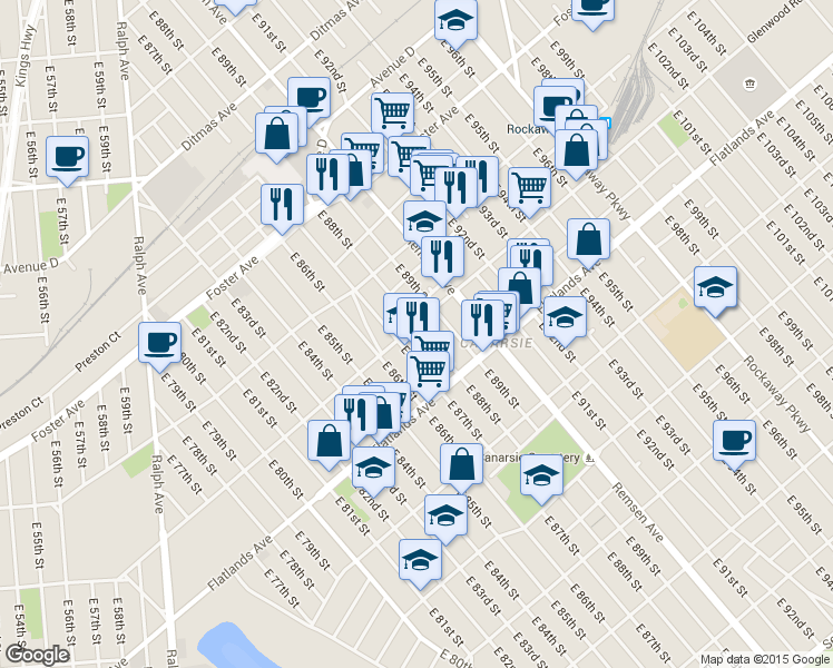 map of restaurants, bars, coffee shops, grocery stores, and more near 666 East 88th Street in Brooklyn