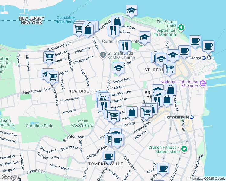 map of restaurants, bars, coffee shops, grocery stores, and more near 99 Taft Avenue in Staten Island