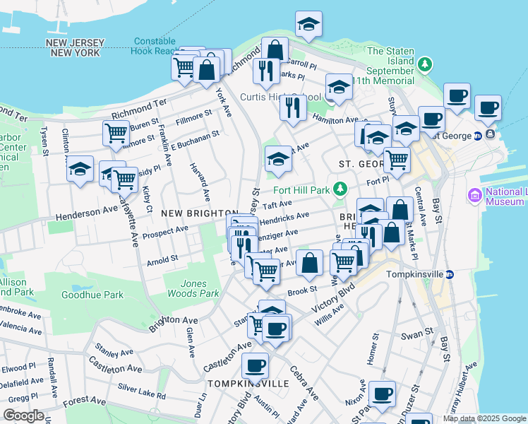 map of restaurants, bars, coffee shops, grocery stores, and more near 99 Taft Avenue in Staten Island